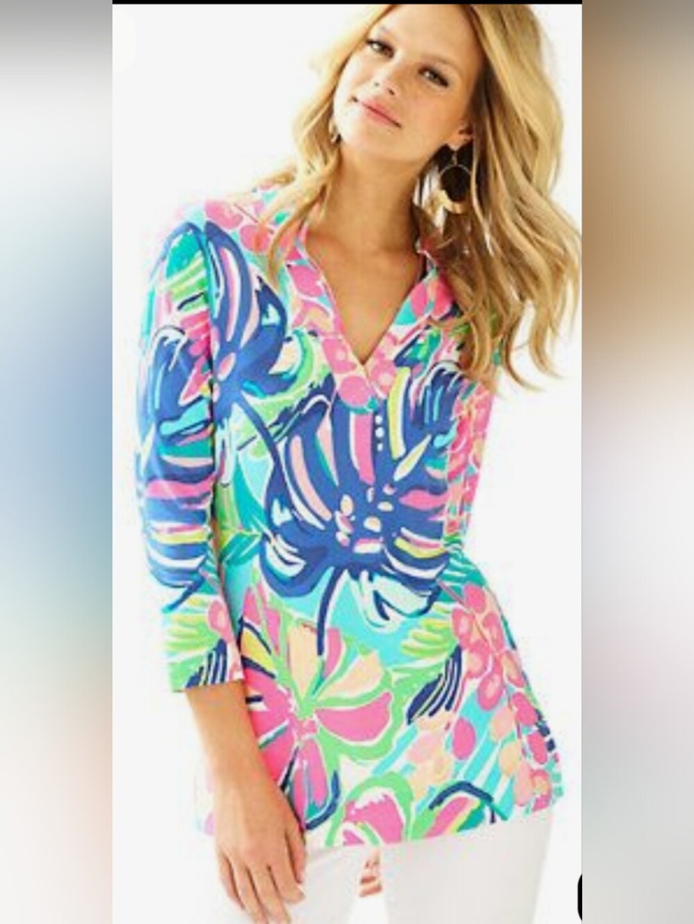 NWOT Lilly Pulitzer Fan Sea Pants V-Neck Tunic Dress Small